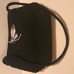 VINTAGE LIZ CLAIBORNE CROCHET BLACK EVENING BAG